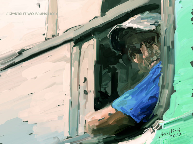 Bus with man looking back 2010   Inkjet printed computer painting on canvas, edition of 5 110 x 70 cm (37 megapixel)