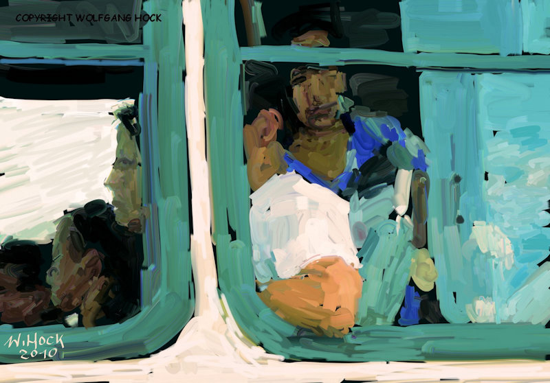 Bus with woman in blue dress 2010   Inkjet printed computer painting on canvas, edition of 5 115 x 80 cm (36 megapixel)