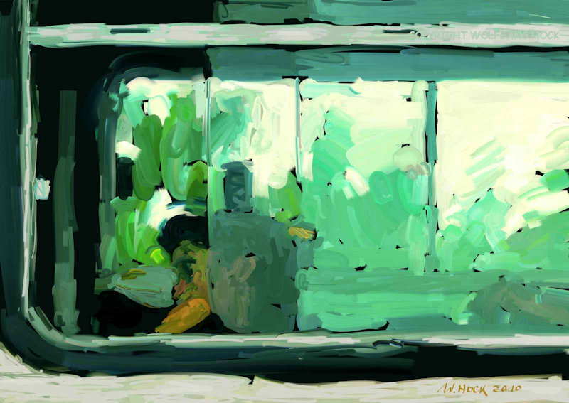 Bus with woman waiting 2010   Inkjet printed computer painting on canvas, edition of 5 120 x 85 cm (37 megapixel)