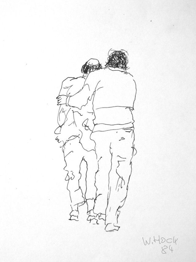 Two men walking away 1984   Ink on paper 22 x 32 cm