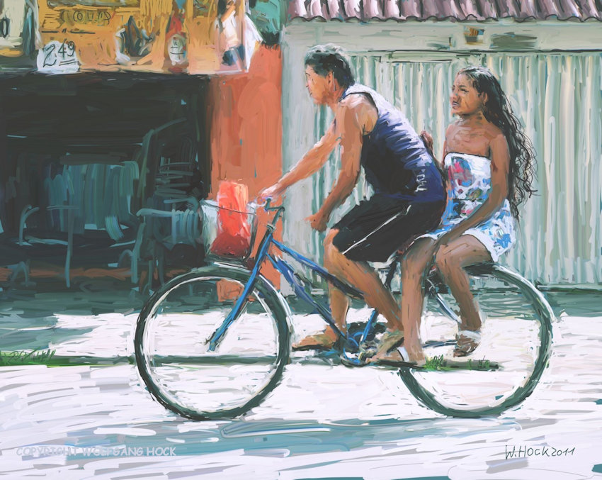 Couple on bike 2011   Inkjet printed computer painting on canvas, edition of 5 120 x 95 cm (37 megapixel)