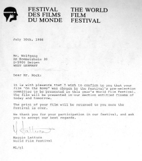 My film "On the rove" in the World Film Festival in Montreal - Canada 1986