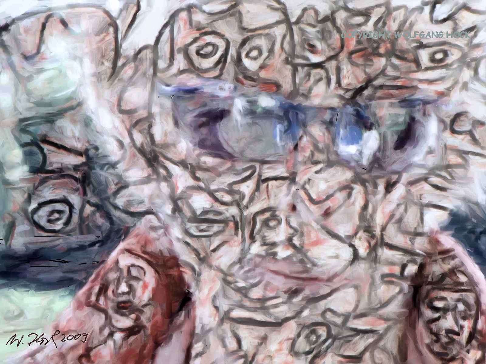 Faces (playing with Jean Dubuffet) 2009   Inkjet printed computer painting on canvas, edition of 5 40 x 30 cm (3 megapixel)