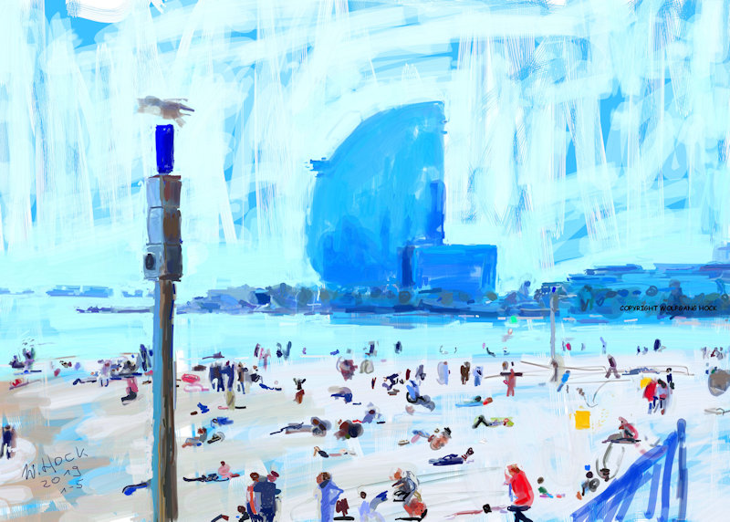 Barcelona Beach -  2019   Handpainted digital painting on canvas 140 x 100 cm (192 megapixel)