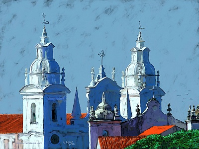 Die Kathedrale am Amazonas (Belém) - The cathedral on the Amazon - A Cathdral da Amazônia 2024   Handmade digital painting on canvas 160 x 120 cm (201 megapixels)