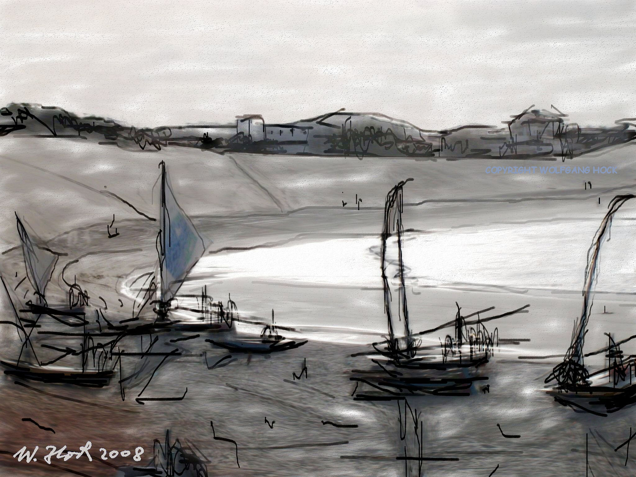 Ceará boats - Jangadas 2008   Inkjet printed computer drawing on paper, edition of 5 53 x 40 cm (3,2 megapixel)