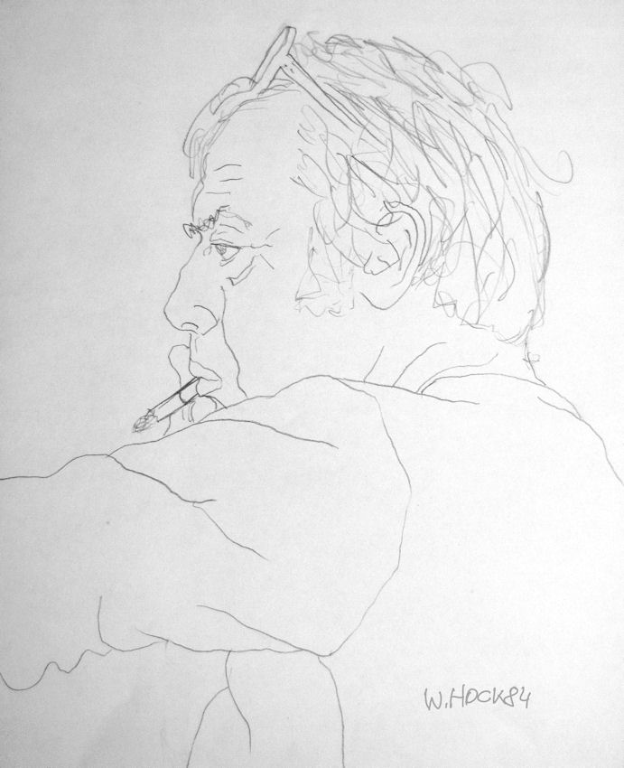 Man with eyeglasses smoking 1984   Pencil on paper 24 x 28 cm