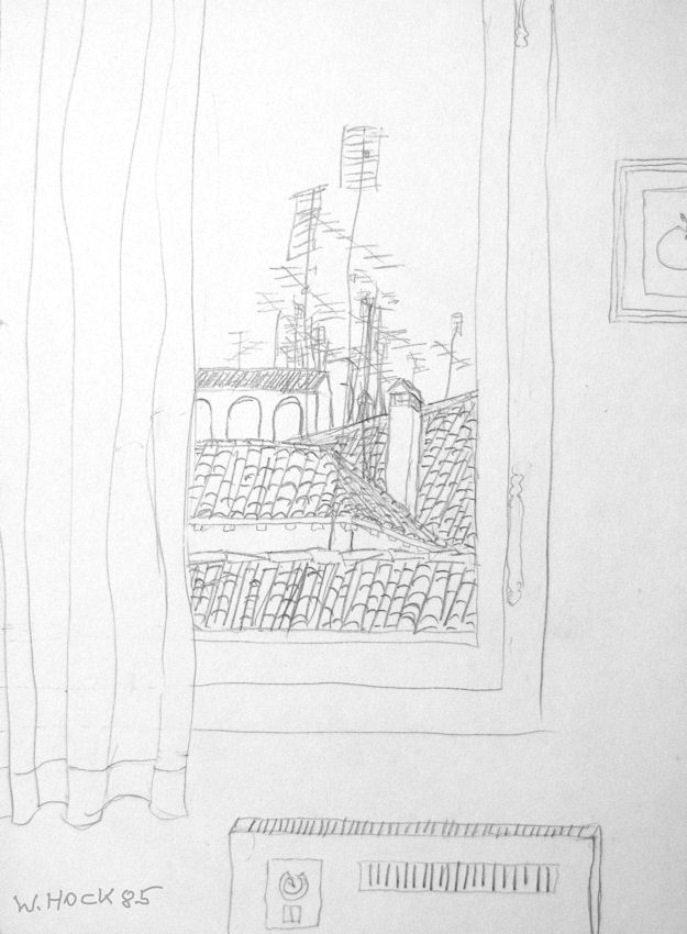 Looking out of the window (Venice) 1985   Pencil on paper 20 x 30 cm