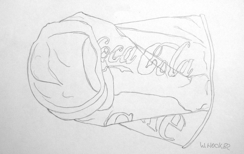 Cruched Coca-Cola-can 1982   Pencil on paper 30 x 20 cm