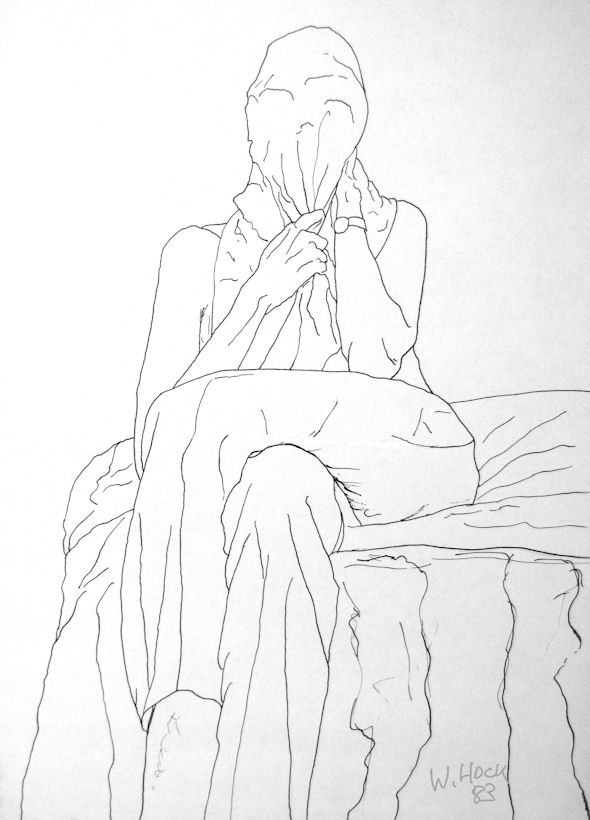 Cäppers under towel 1983   Ink on paper 33 x 24 cm
