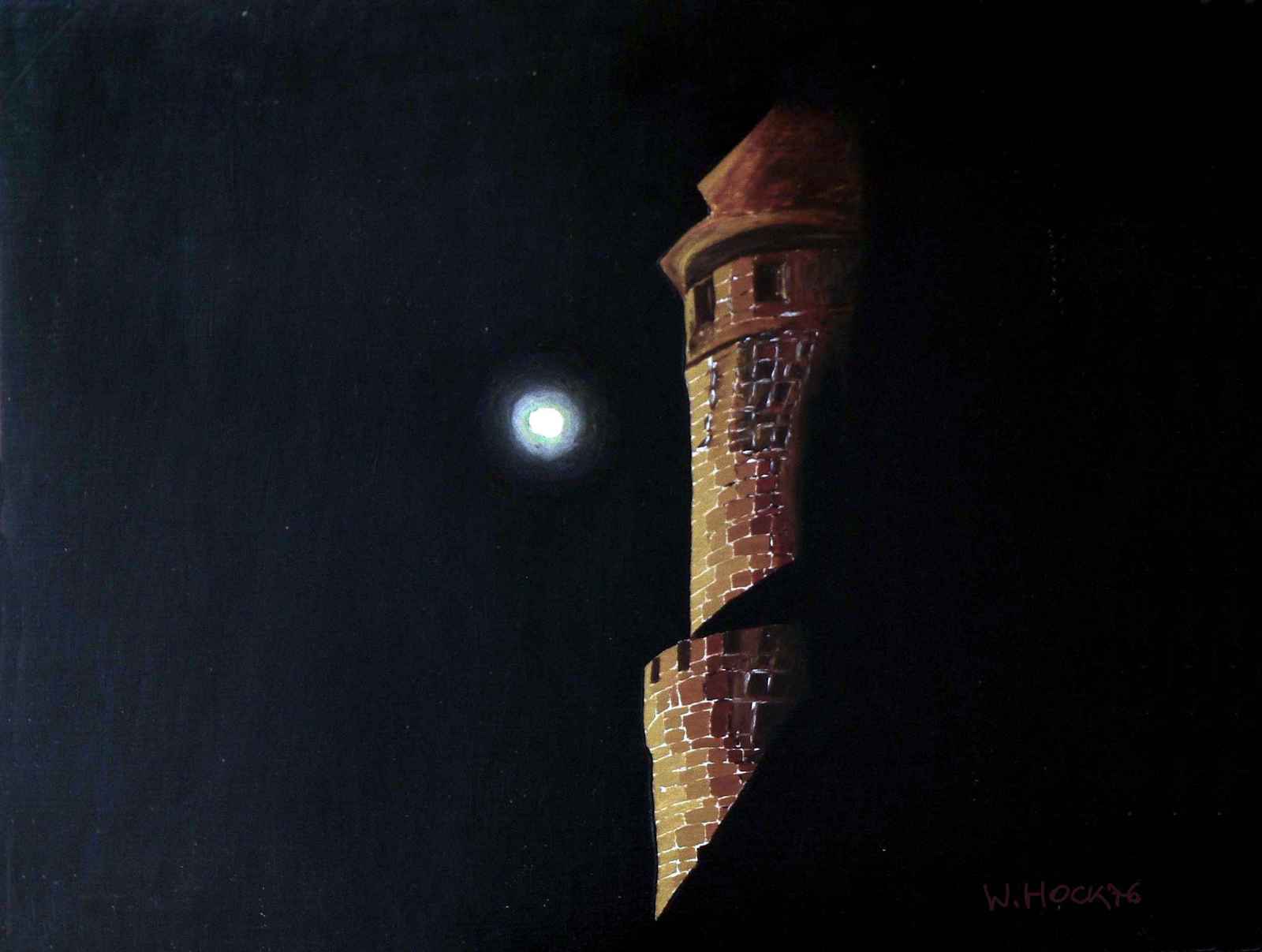 Castle with moon (Altenburg) 1976   Oil on panel 50 x 40 cm