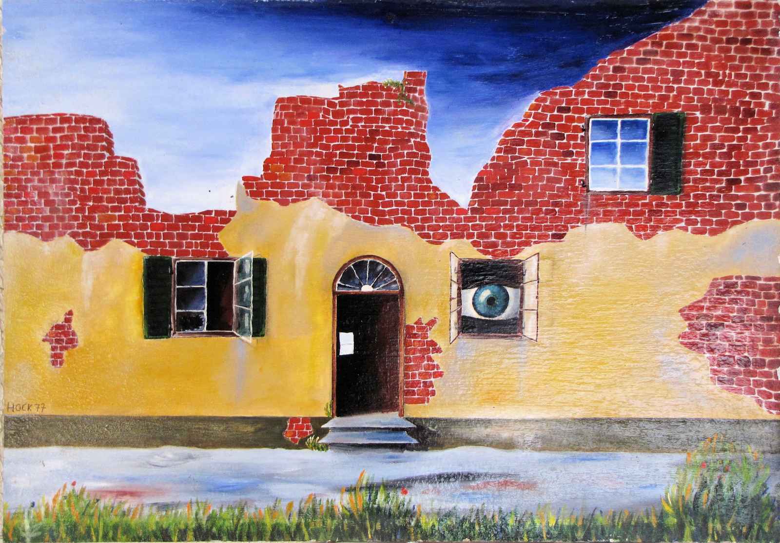 The house with eye 1977   Oil on panel 60 x 43 cm
