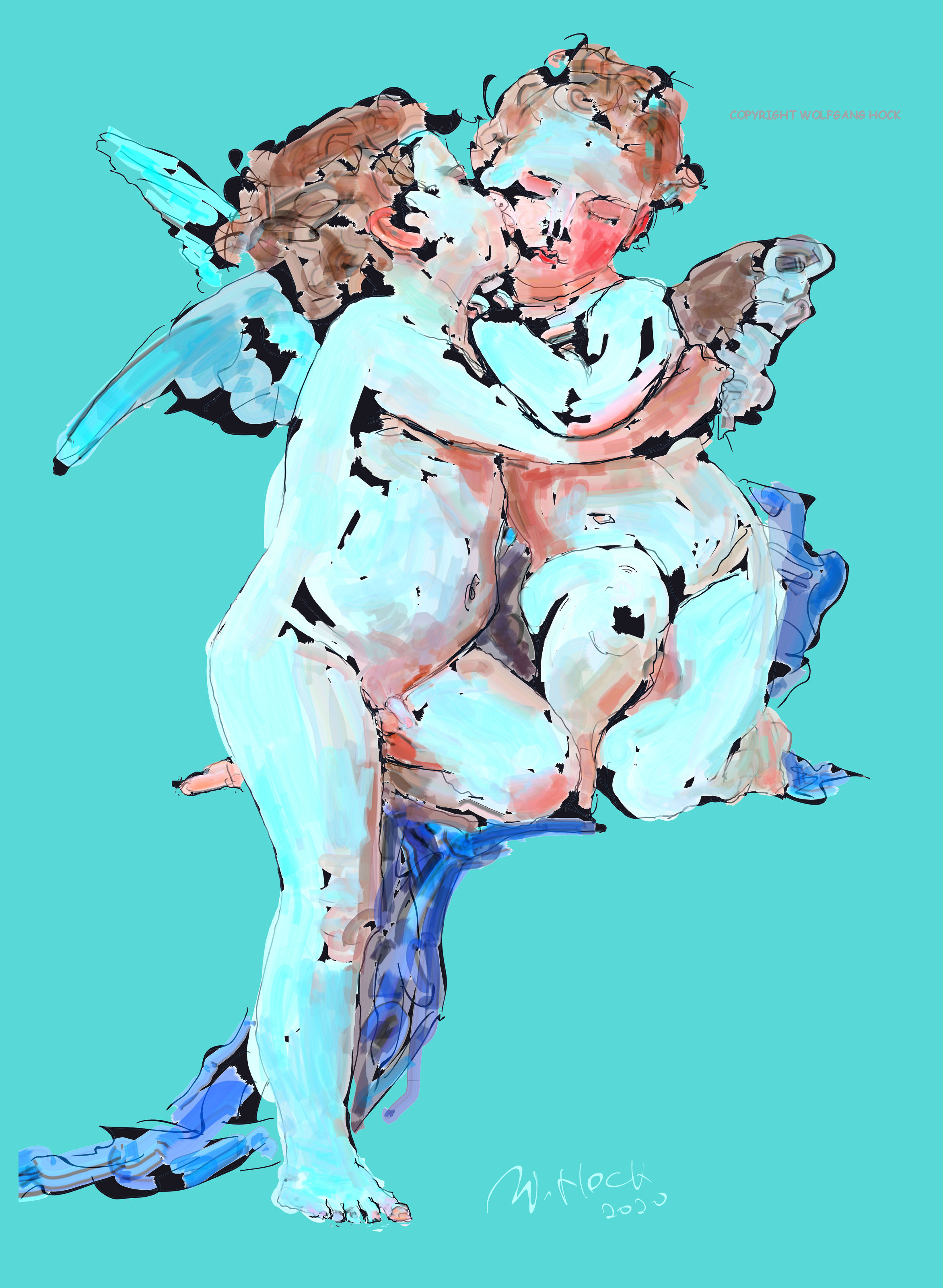 Der Kuss II - The kiss II - O beijo II 2020   Handmade digital painting with collage on canvas 120 x 170 cm (188 megapixels)