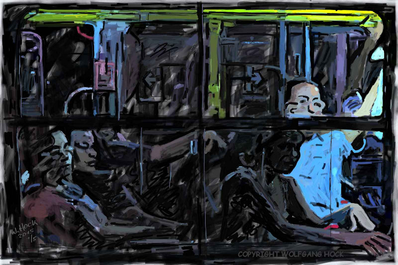 Bus at night - Bus in der Nacht - 2015   Handmade digital painting on canvas 150 x 100 cm (137 megapixel)