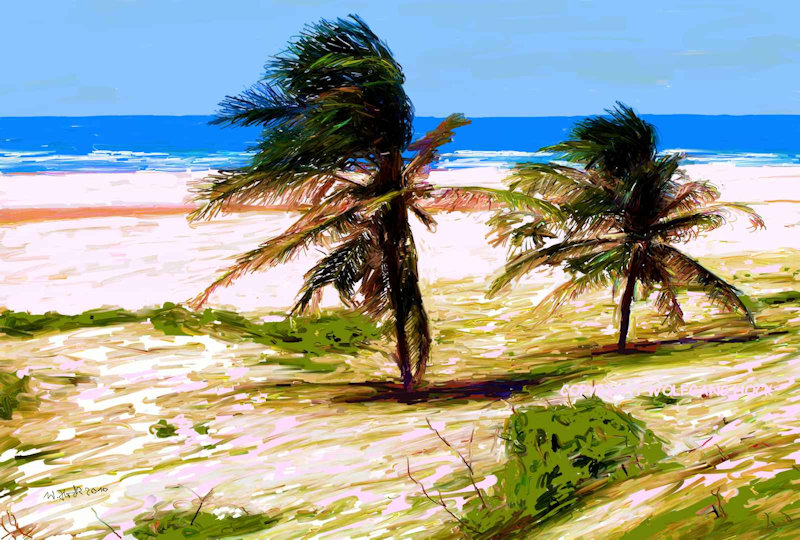 Two palms in the wind 2010   Inkjet printed computer painting on canvas, edition of 5 110 x 75 cm (34 megapixel)