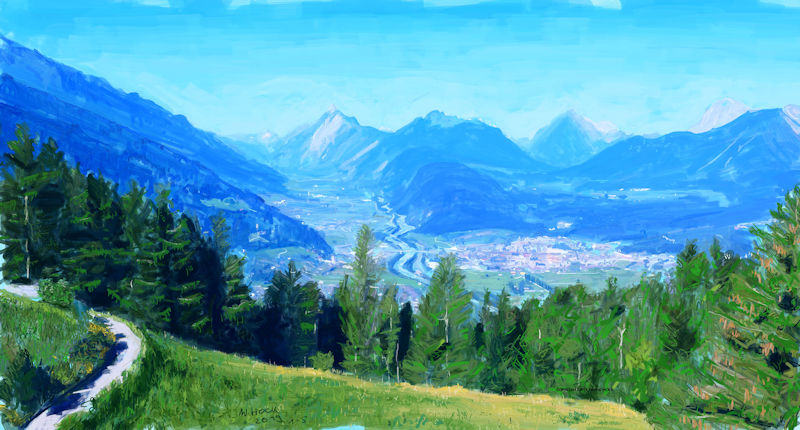 Tal des Friedens Valley of peace Vale da paz - 2019   Handpainted digital painting on canvas 140 x 75 cm (144 megapixel)