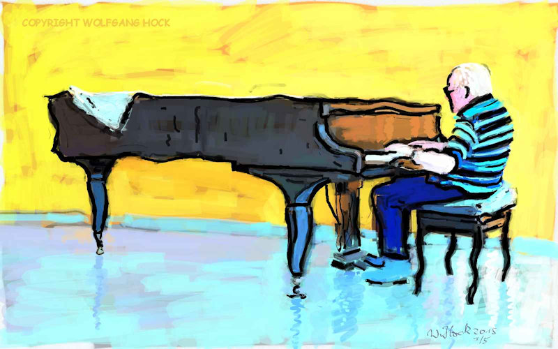 Hans on the grand piano - Hans an seinem Flügel - 2015   Handmade digital painting on canvas 160 x 100 cm (135 megapixel)