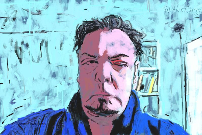 Self-portrait with bad eye - Selbstportrait mit kaputtem Auge - 2014   Handmade digital painting on canvas 150 x 100 cm (131 megapixel)