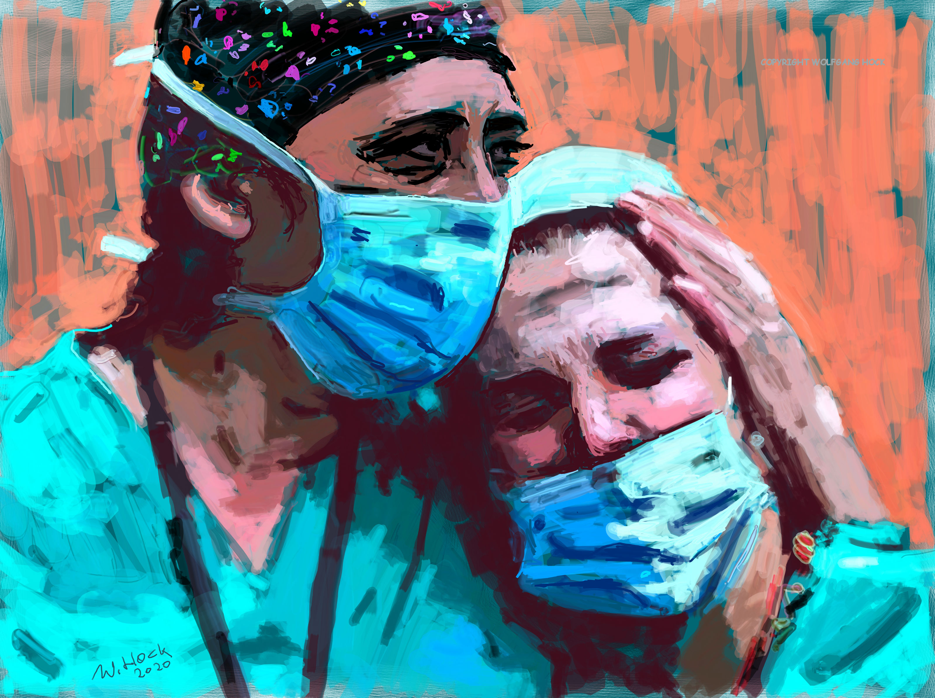 Zwei Krankenschwestern - Two nurses - Duas enfermeiras 2020   Handmade digital painting on canvas 140 x 105 cm (200 megapixels)