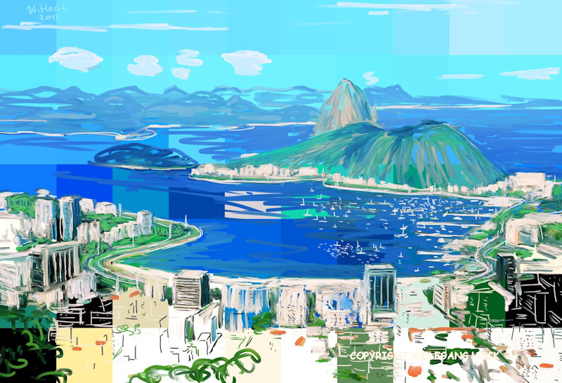 Rio de Janeiro with 10 x 8 pixels overpainted 2012   Inkjet printed computer painting on canvas, edition of 5 125 x 85 cm (68 megapixel)