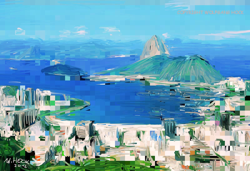 Rio de Janeiro with 50 x 40 pixels overpainted 2012   Inkjet printed computer painting on canvas, edition of 5 125 x 85 cm (68 megapixel)