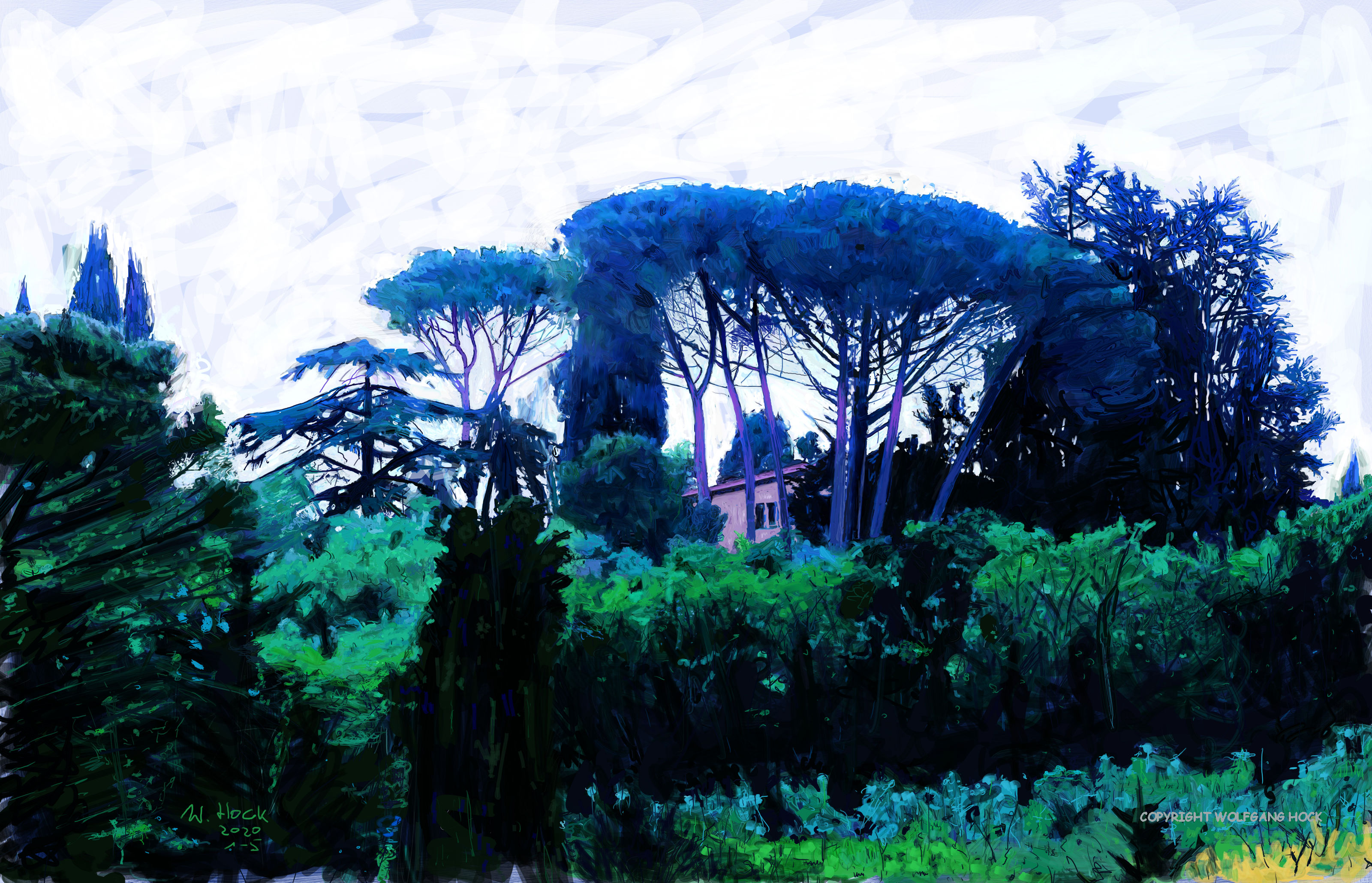 Die Villa in der Toscana - The house in Tuscany - O caserão na Toscana 2020   Handmade digital painting on canvas 170 x 110 cm (173 megapixels)